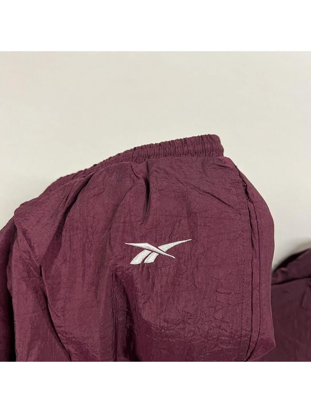 Vintage Reebok Track Windbreaker Pants Sz L Maroon Lined Warmup Running - Picture 2 of 10